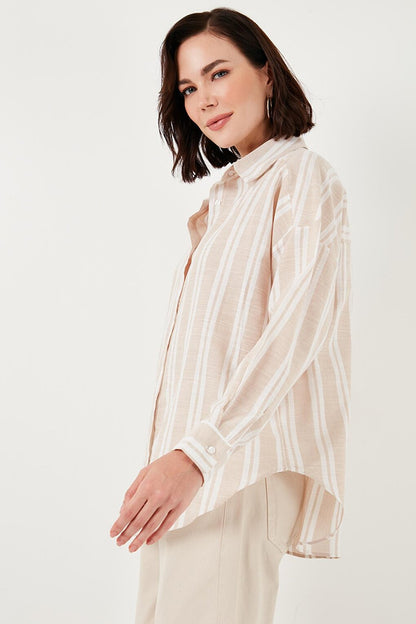 Striped Linen Blend Oversize Shirt 669202512S4