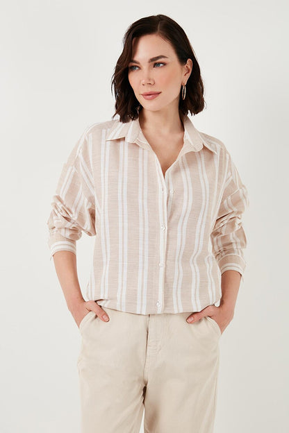 Striped Linen Blend Oversize Shirt 669202512S4