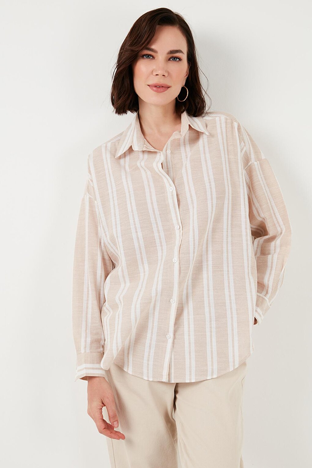 Striped Linen Blend Oversize Shirt 669202512S4