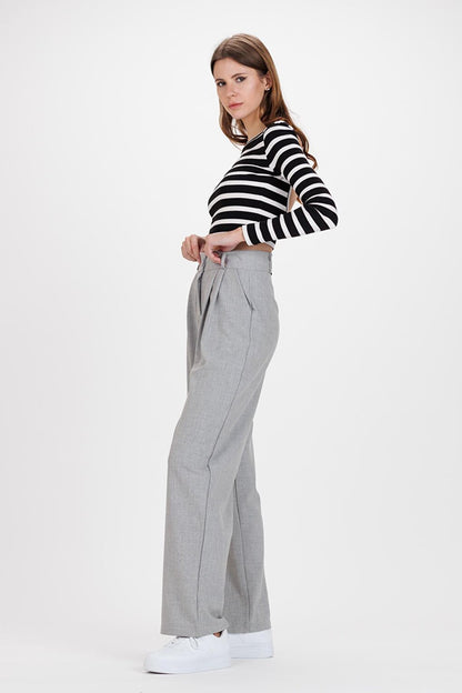 Women's Gray 2 Pleated Front Palazzo Trousers