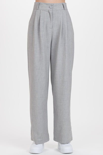 Women's Gray 2 Pleated Front Palazzo Trousers