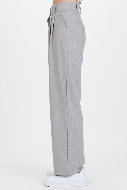 Women's Gray 2 Pleated Front Palazzo Trousers