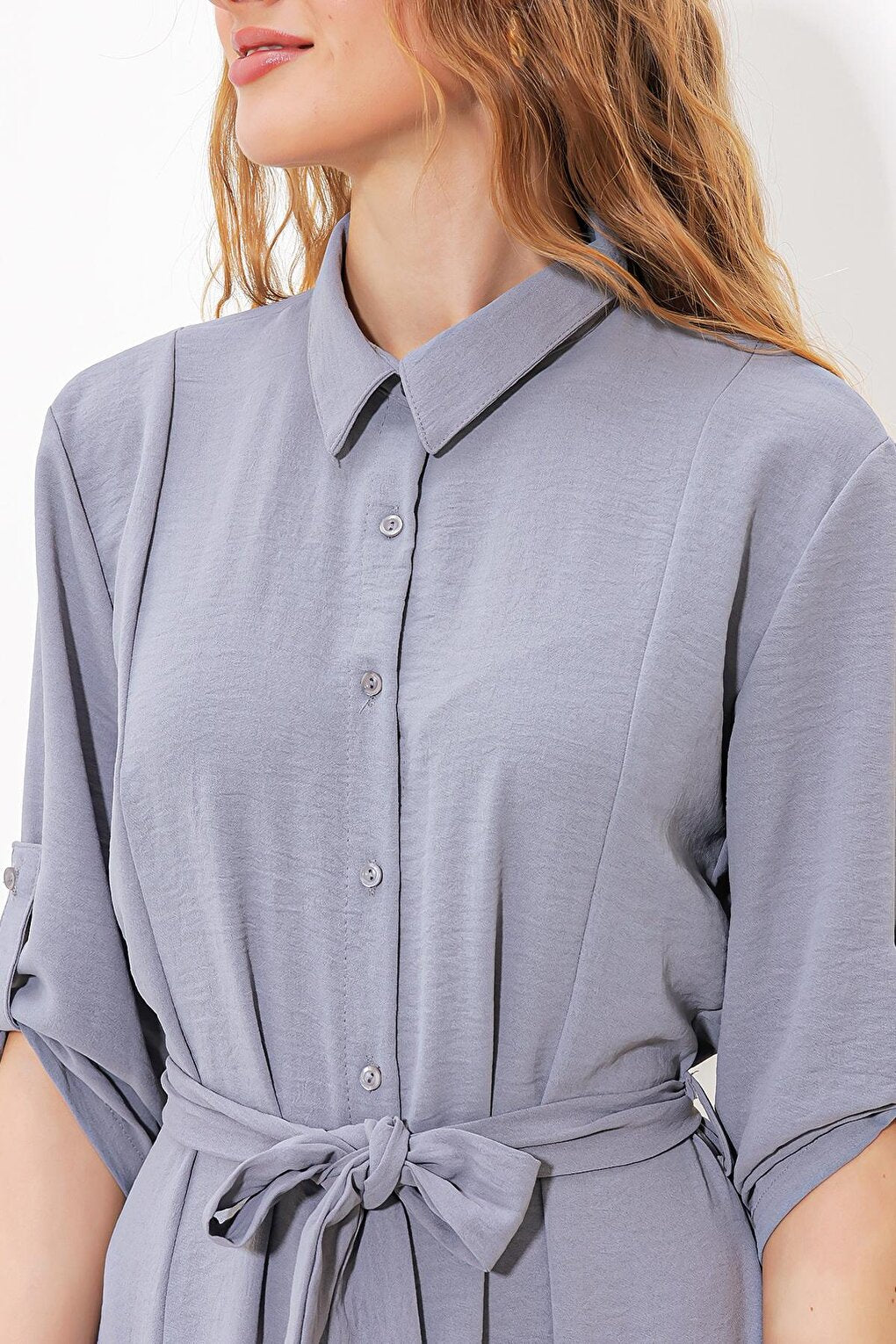 Women's Gray Belted Shirt Dress 2442