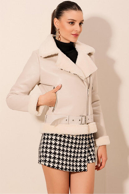 5174 Faux Fur Leather Jacket - White