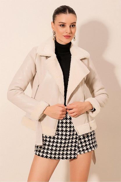 5174 Faux Fur Leather Jacket - White