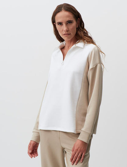 Beige Turtleneck Long Sleeve Color Blocked Sweatshirt