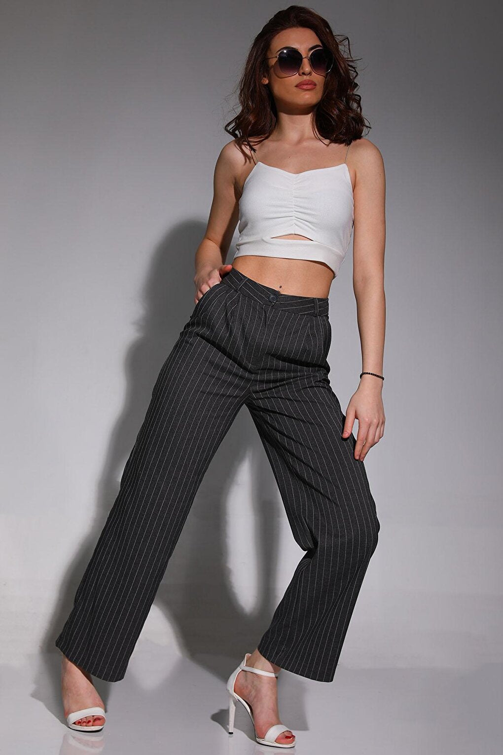 Women's Striped Palazzo Style Trousers