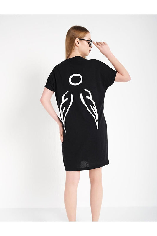 Women's Black Back Printed Pocket Dress