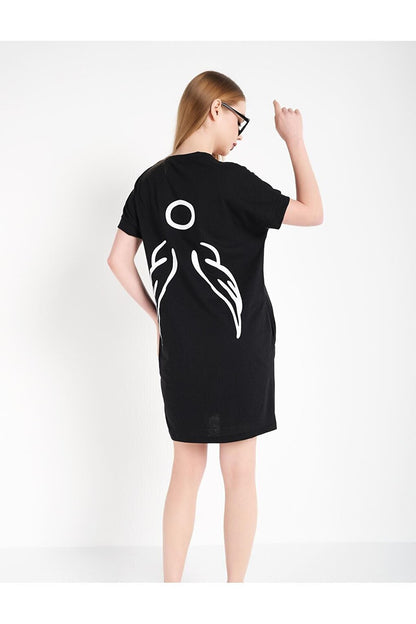 Women's Black Back Printed Pocket Dress