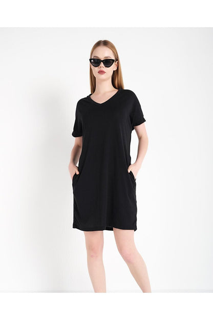 Women's Black Back Printed Pocket Dress