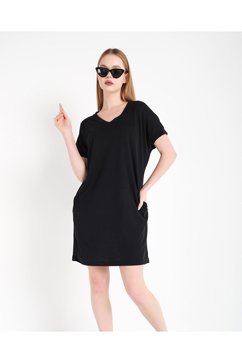 Women's Black Back Printed Pocket Dress