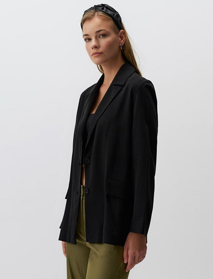 Black Long Sleeve Open Collar Woven Jacket