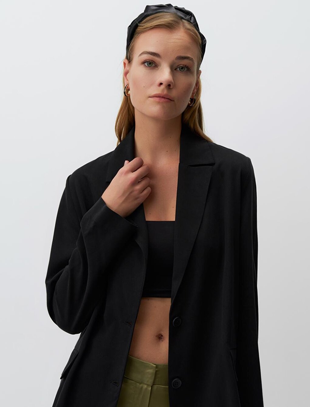 Black Long Sleeve Open Collar Woven Jacket