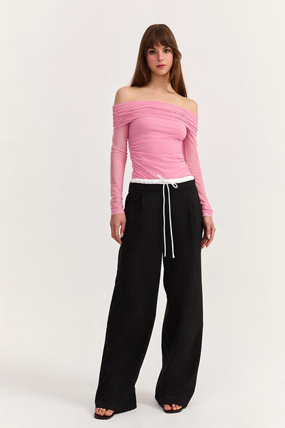 Double Waistband Trousers Black