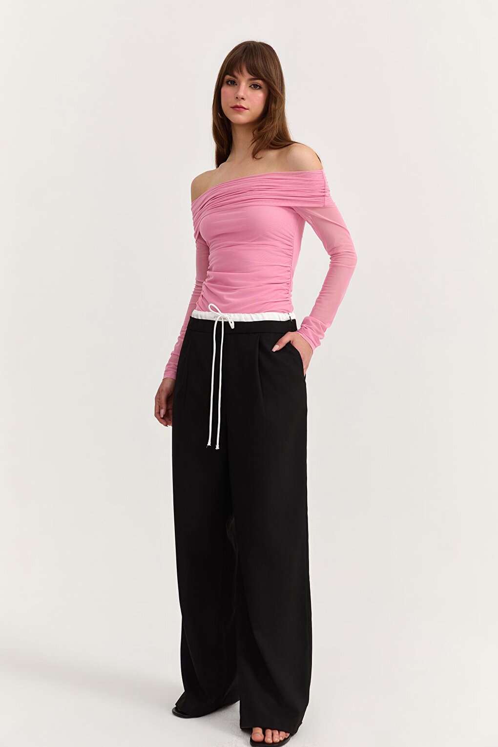 Double Waistband Trousers Black