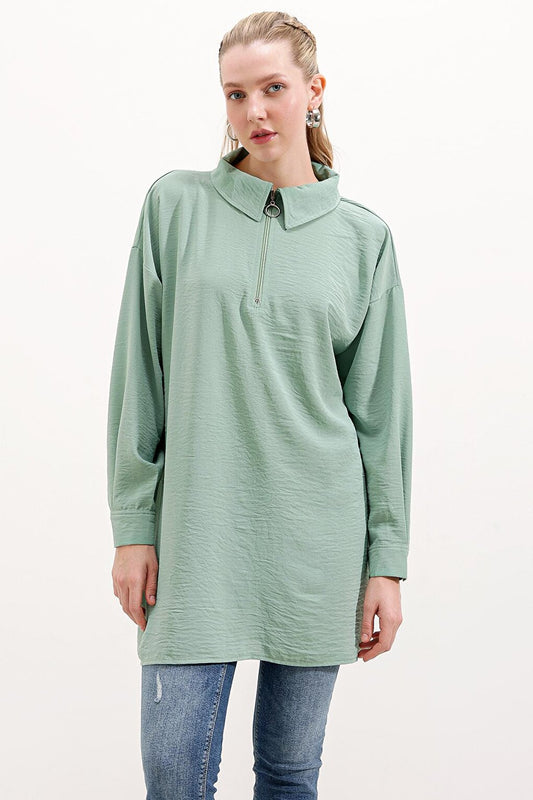 5917 Zippered Oversize Tunic - Water Green