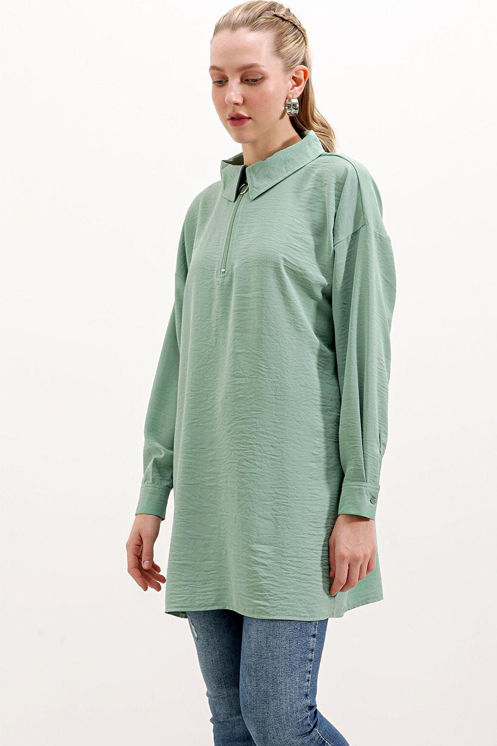 5917 Zippered Oversize Tunic - Water Green