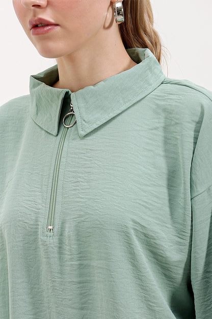 5917 Zippered Oversize Tunic - Water Green