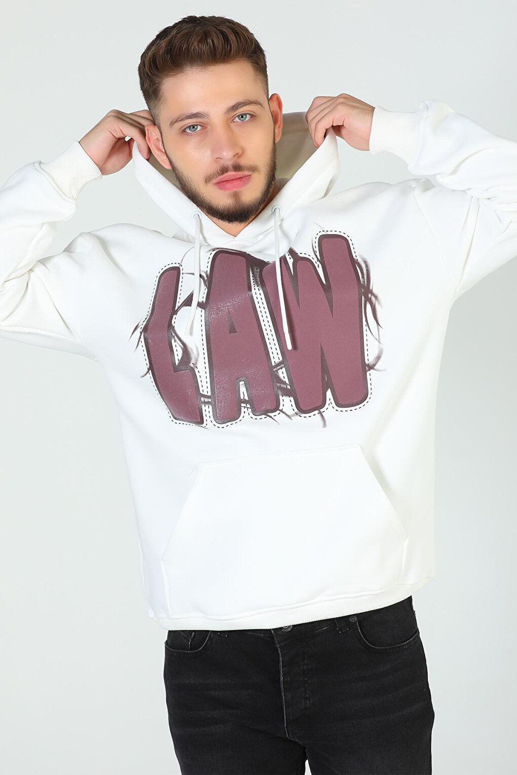 Men's Hooded Printed Three Thread Raster Oversize Sweatshirt