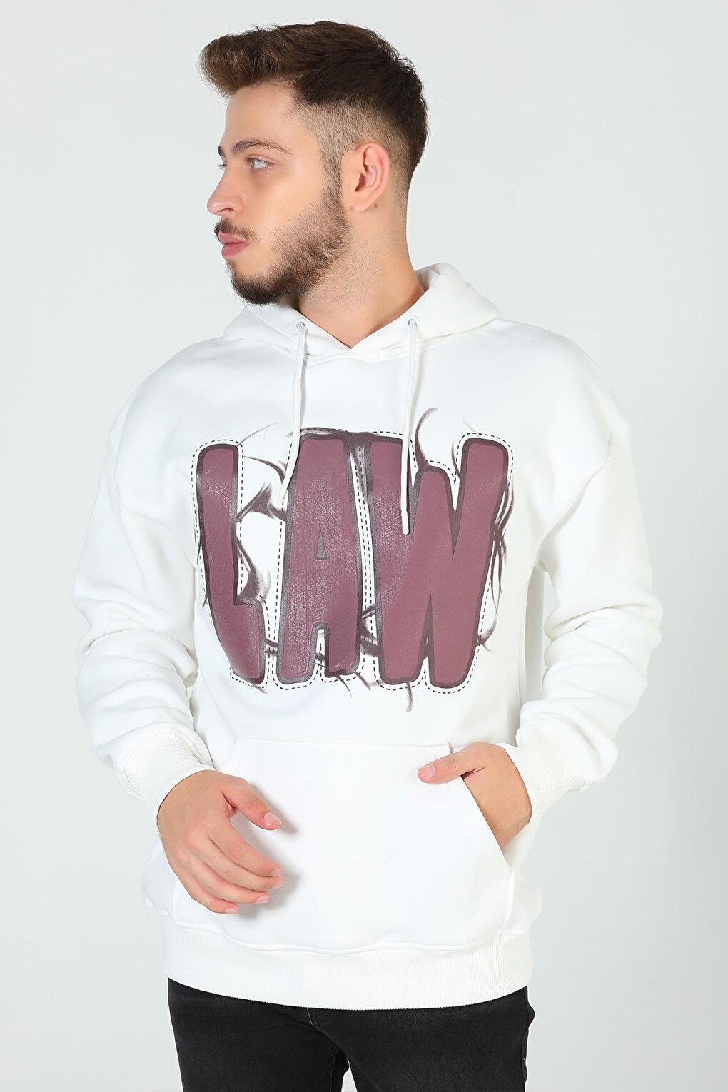 Men's Hooded Printed Three Thread Raster Oversize Sweatshirt