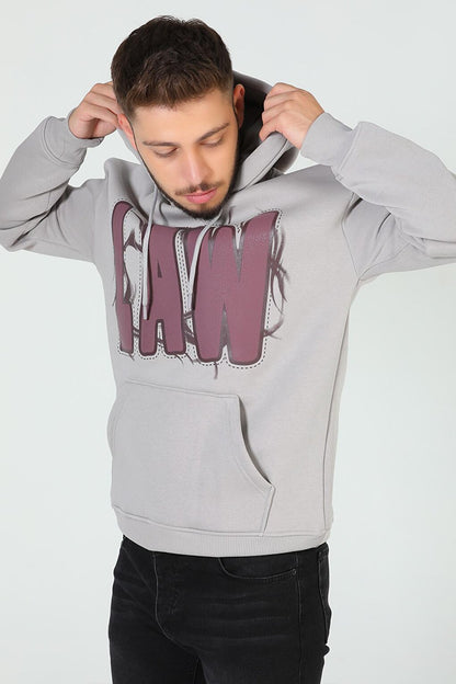 Men's Hooded Printed Three Thread Raster Oversize Sweatshirt