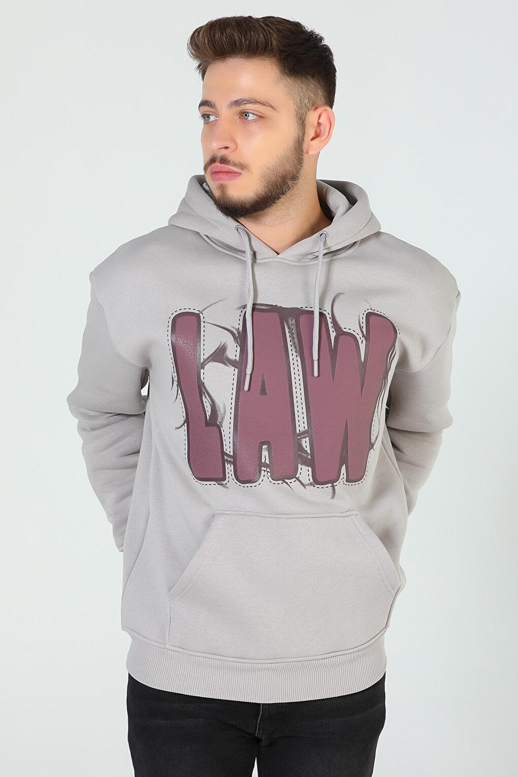 Men's Hooded Printed Three Thread Raster Oversize Sweatshirt