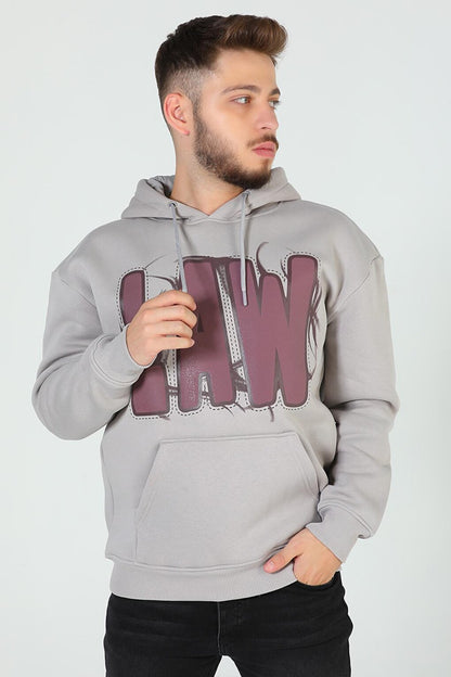 Men's Hooded Printed Three Thread Raster Oversize Sweatshirt