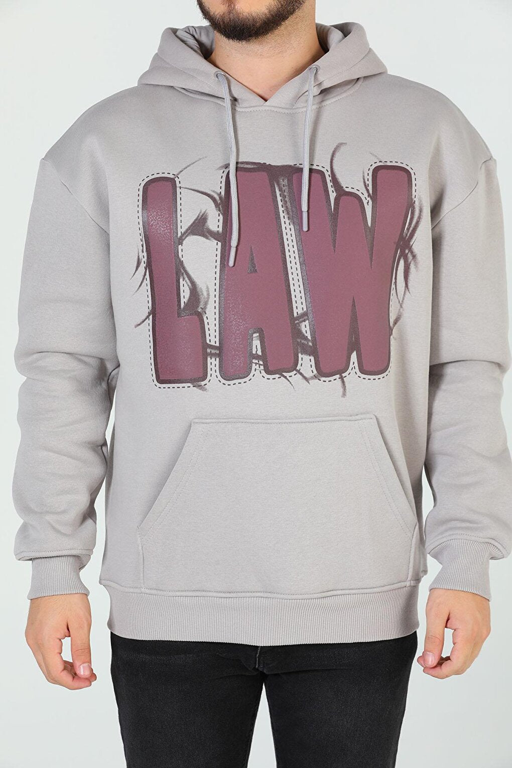 Men's Hooded Printed Three Thread Raster Oversize Sweatshirt