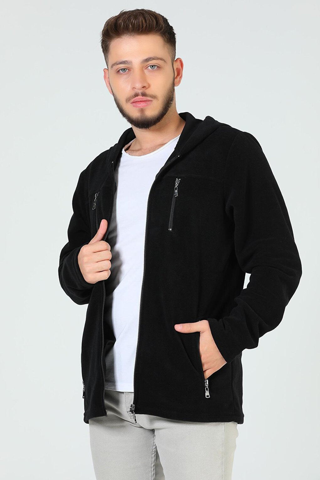 Men's Hooded Zippered Fleece Sweatshirt