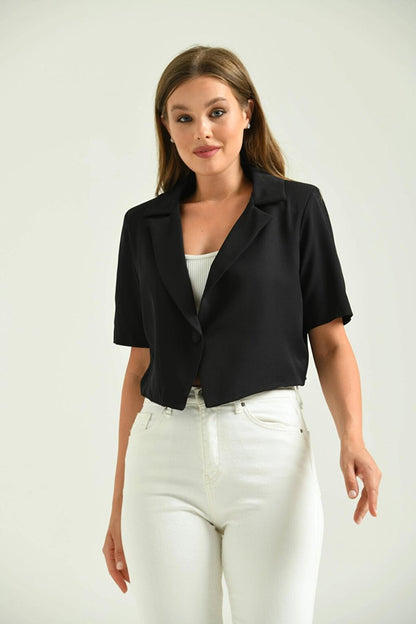 Women's Black Open Collar Short Jacket