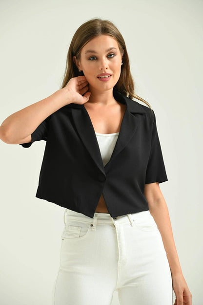 Women's Black Open Collar Short Jacket