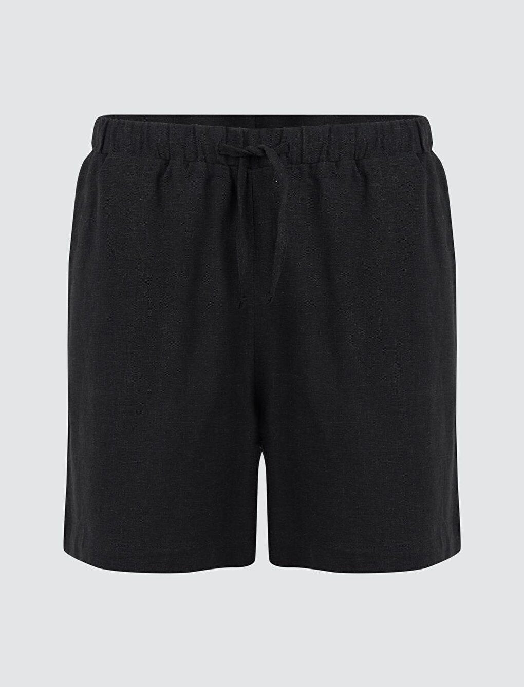 Black Loose Cut Waist Tied Linen Shorts