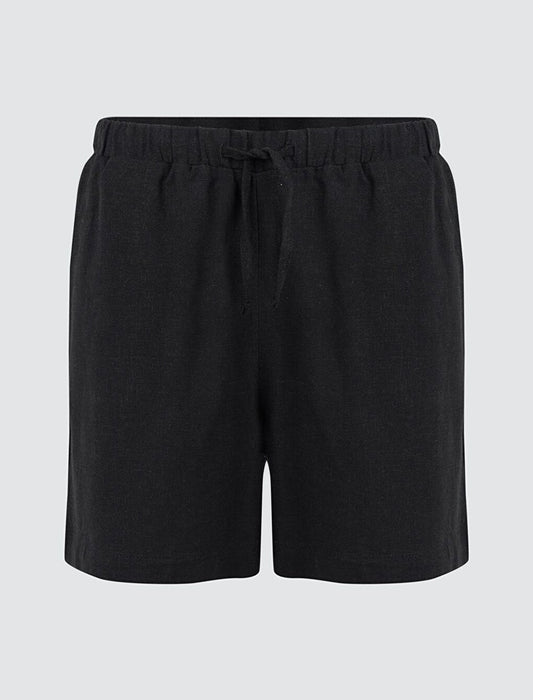 Black Loose Cut Waist Tied Linen Shorts