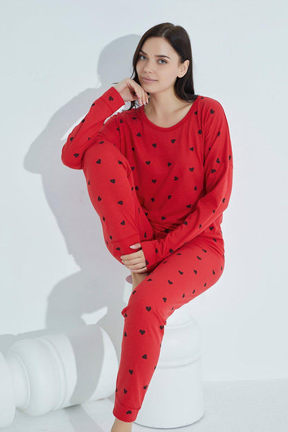 Women's Patterned Pajama Set Crew Neck 951