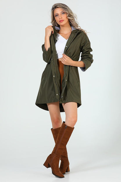 Women's Hooded Stripe Detailed Trench Coat