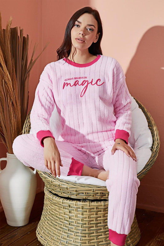 Women's Winter Fleece Pajama Set Plush Patterned Set 8970