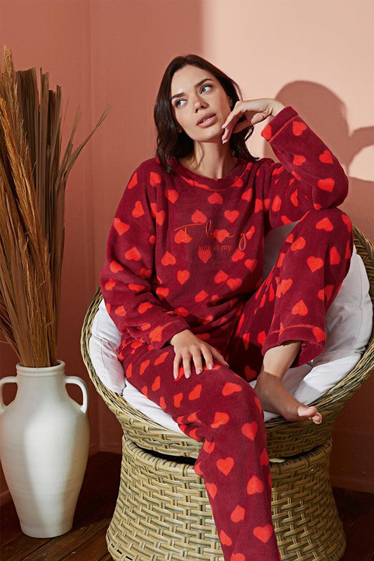 Women's Winter Fleece Pajama Set Patterned Plush Set 8890