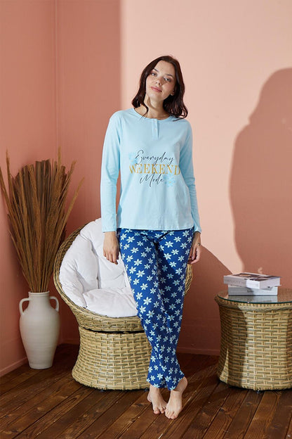 Women's Patterned Pajama Set Seasonal Set 8000