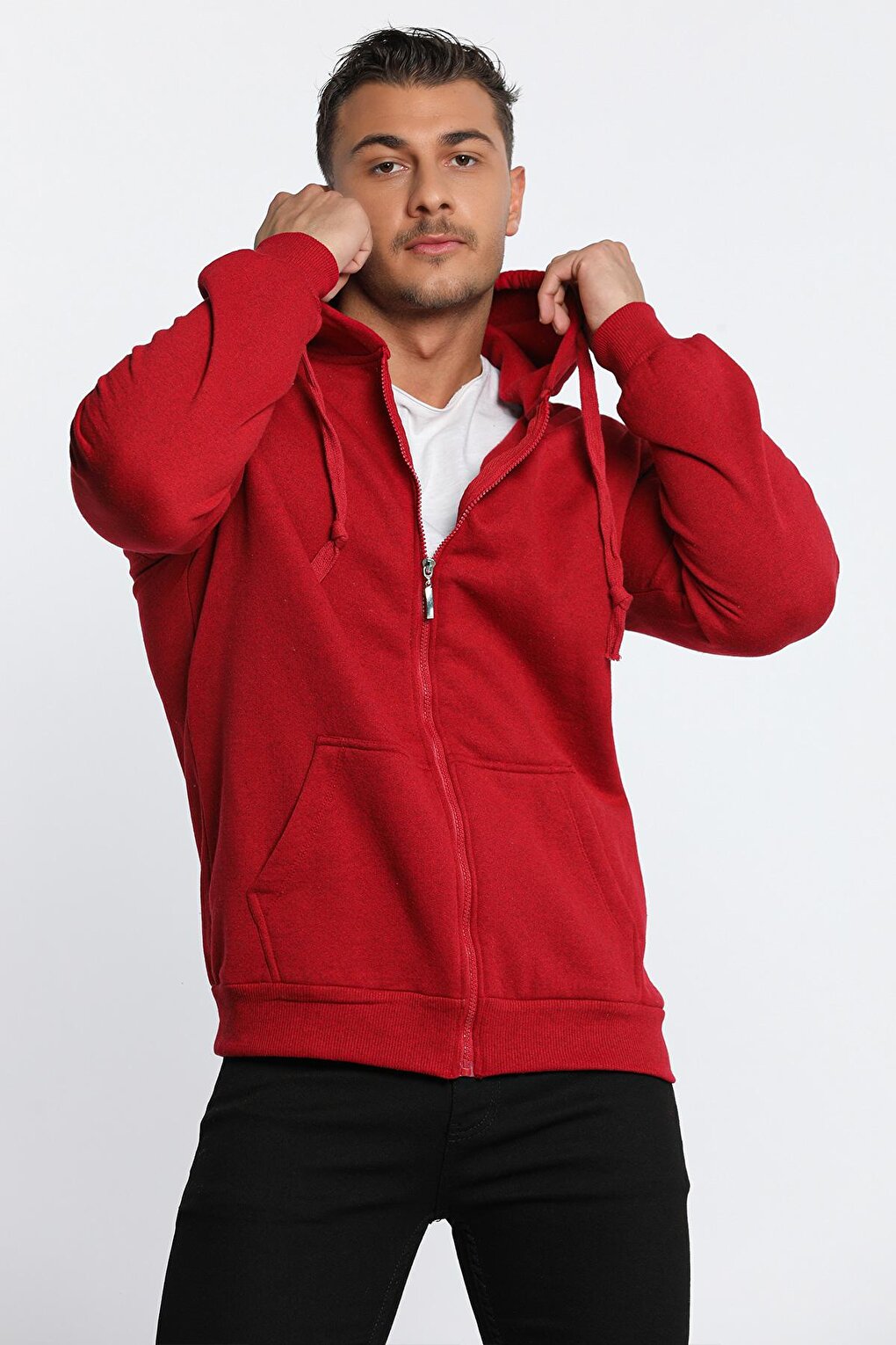 Men's Hooded Bone Zipper Sweatshirt