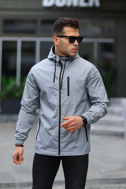 Men's Lined Water Resistant Hooded Raincoat with Pockets