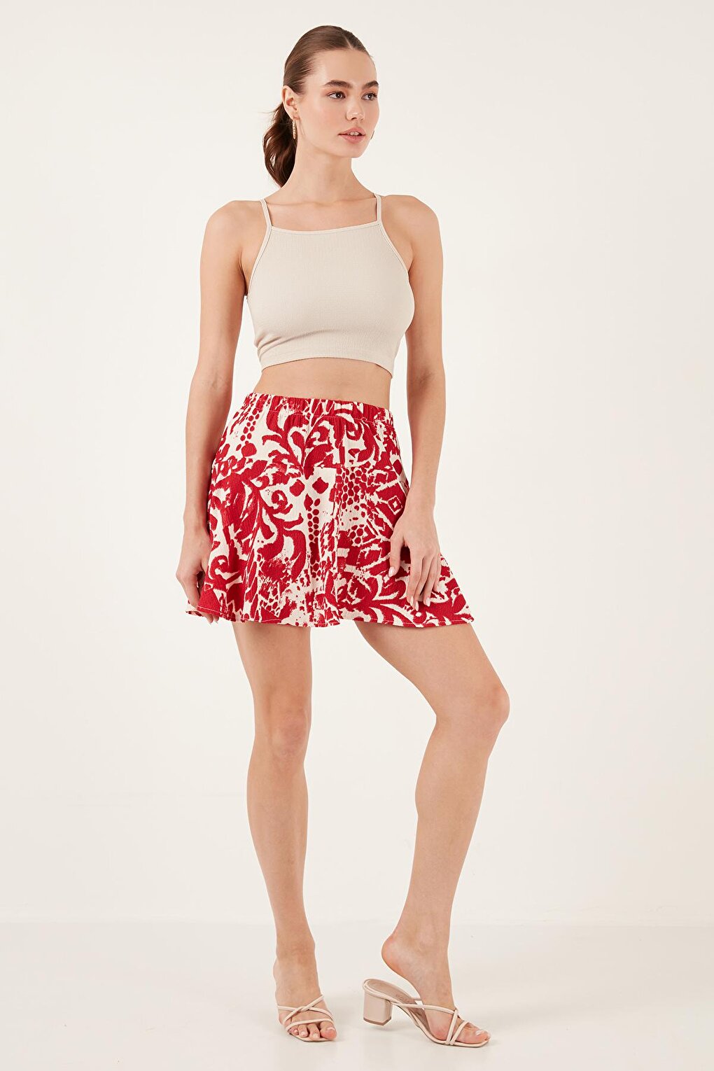 Patterned Elastic Waist Mini Short Skirt 5865722