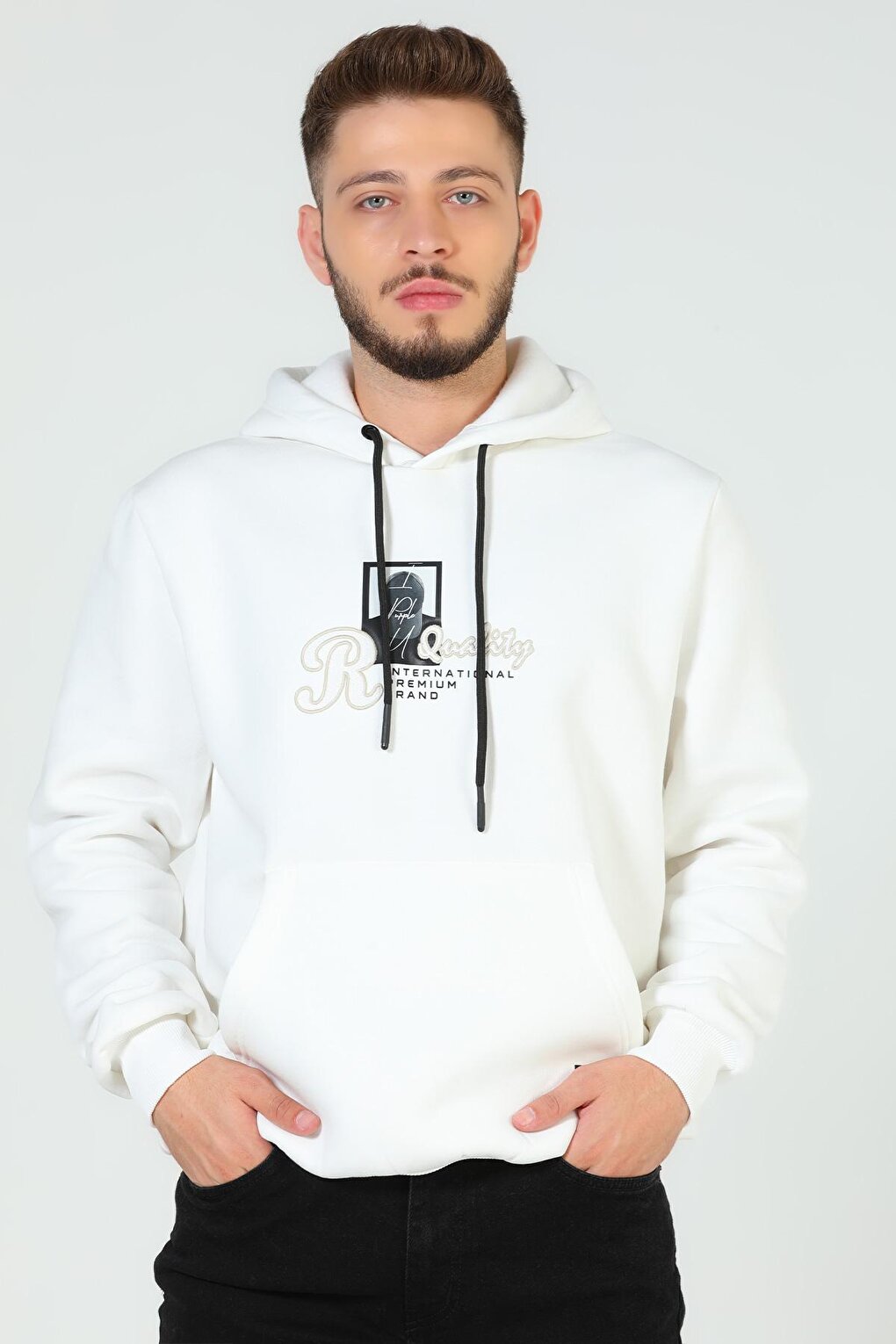 Men's Printed Hooded Three Thread Raised Sweatshirt