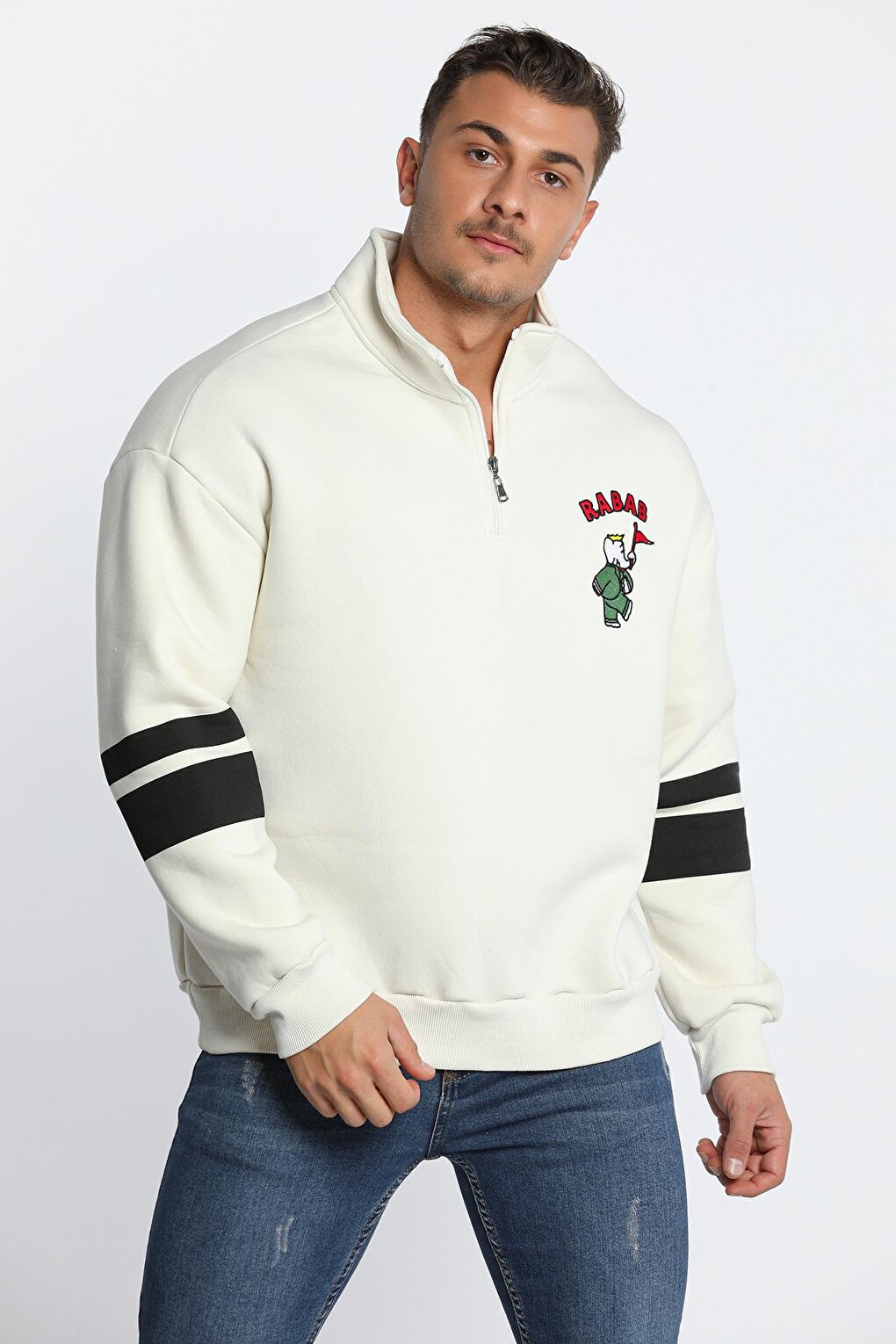 Men's Collar Zippered Embroidered Sweatshirt