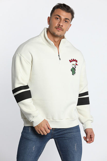 Men's Collar Zippered Embroidered Sweatshirt