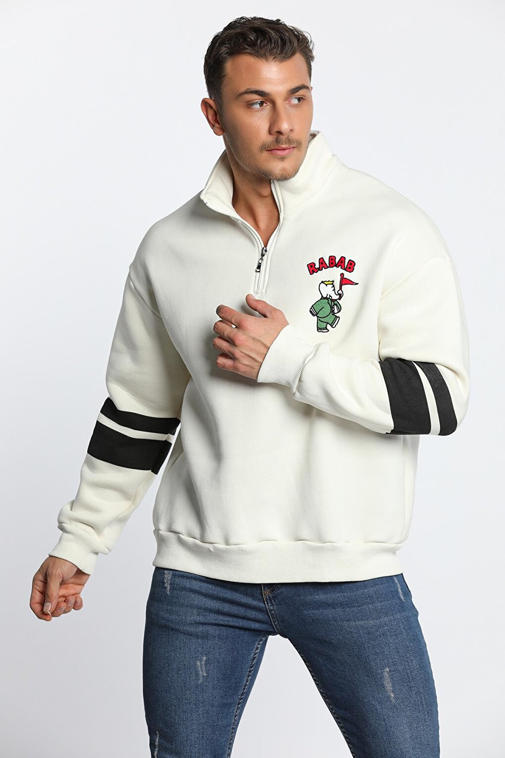 Men's Collar Zippered Embroidered Sweatshirt