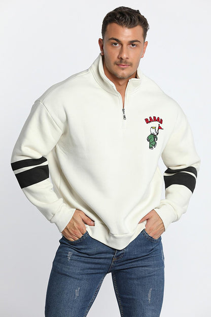 Men's Collar Zippered Embroidered Sweatshirt