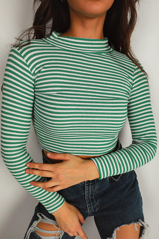 Women's Turtleneck Striped Crop Blouse