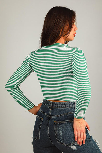 Women's Turtleneck Striped Crop Blouse