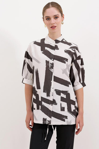 20226 Patterned Oversize Shirt - Black