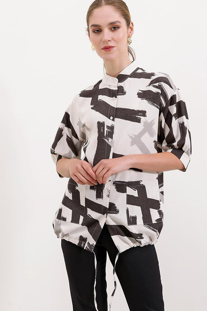 20226 Patterned Oversize Shirt - Black